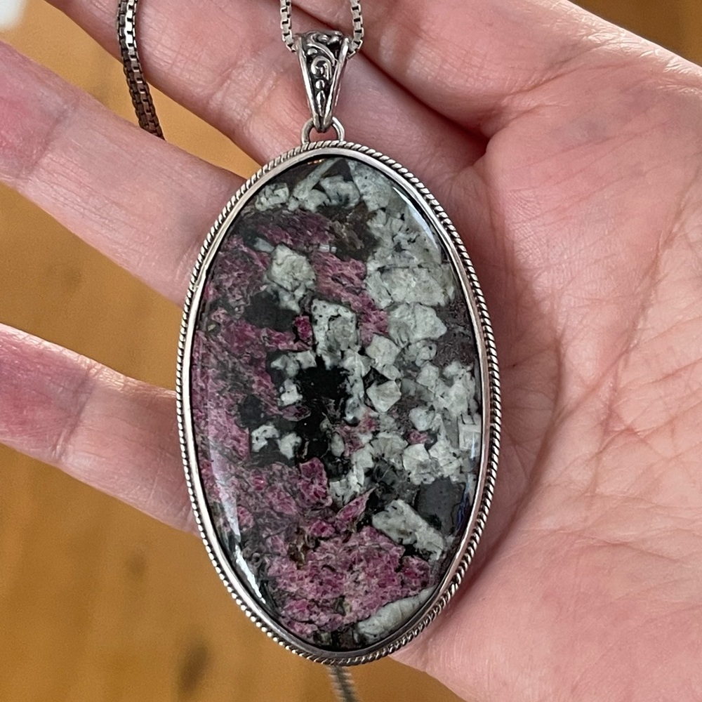 Natural Eudialyte Solid Sterling Silver Pendant A… - image 1